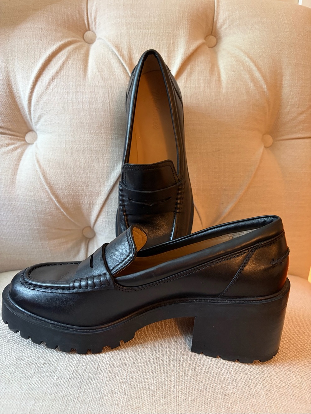 Madewell Black Leather Chunky Platform Loafers